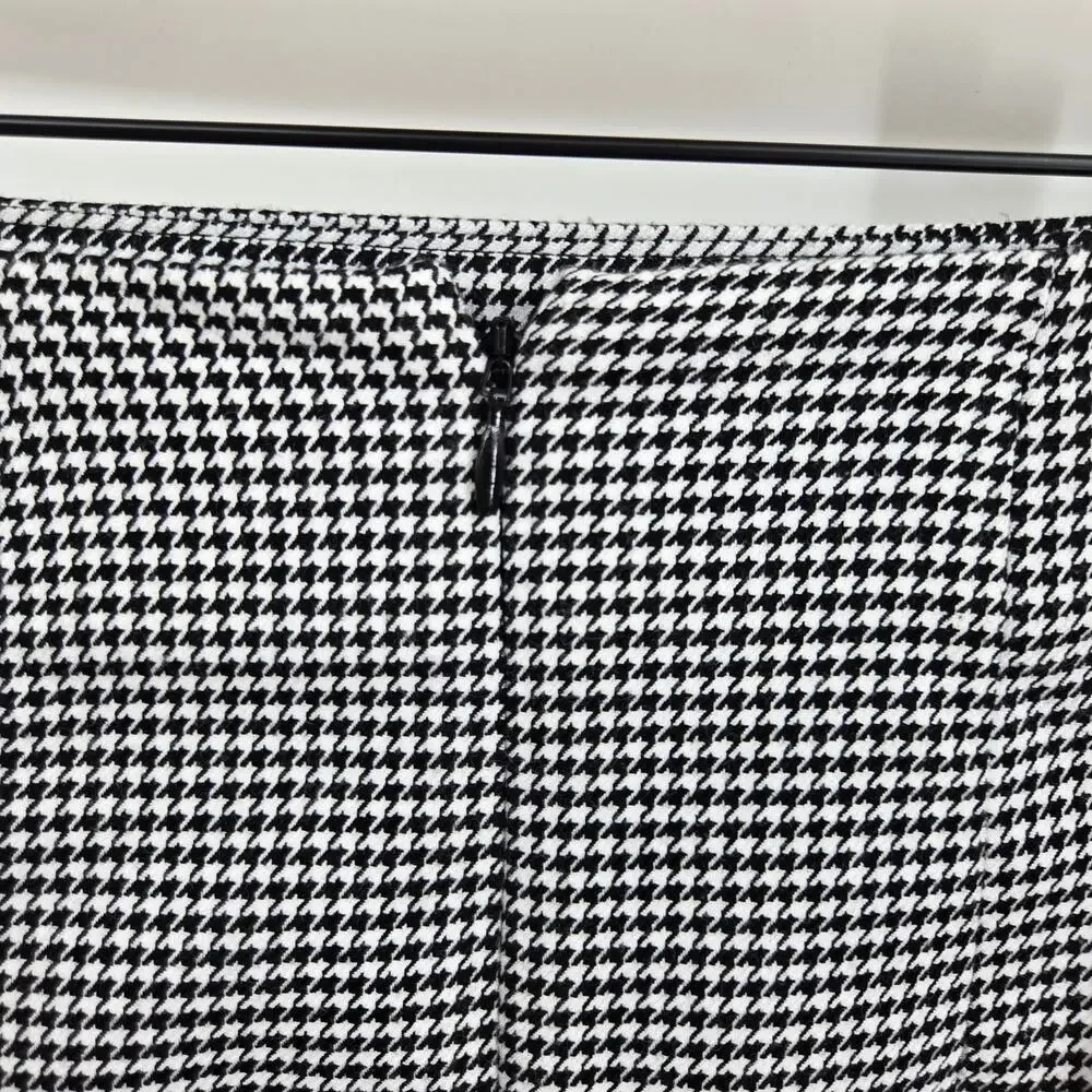 Ann Taylor 4 Mini Skirt Houndstooth Black White Wrap Leather Buckle Aline Flare - Picture 4 of 6